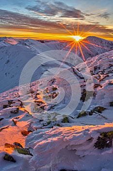 Sunrise at Low Tatras mountains under Chabenec