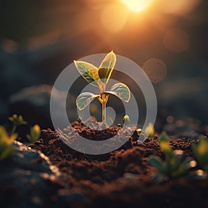 Sunrise miracle, plant sprouts, morning rays nurture, natures gentle rebirth