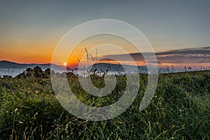 Sunrise and the mist over czech hills in the summer