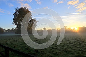 Sunrise and a misty morning in Bourton on the water