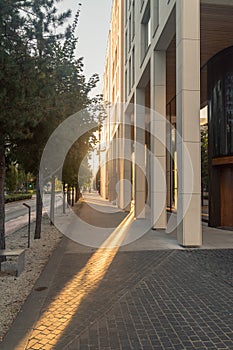 Sunrise with modern architecture on Dronning Eufemias gate street in Oslo, Norway