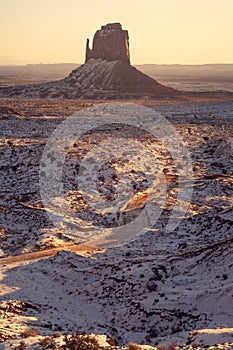 Sunrise in Monument Valley. Panoramic view of the monumet valley rocks. Utah