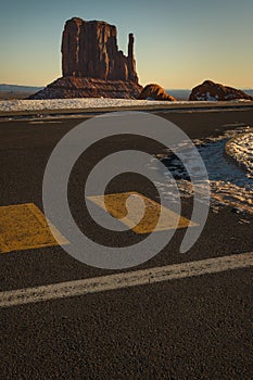 Sunrise in Monument Valley. Panoramic view of the monumet valley rocks. Utah