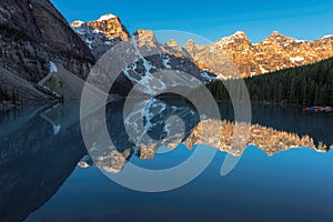 Sunrise at Moraine lake in Banff National Park, Canada.