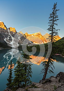 Sunrise at Moraine lake in Canadian Rockies, Banff National Park, Canada.