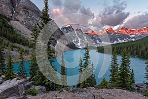 Sunrise at Moraine lake in Canadian Rockies, Banff National Park, Canada.