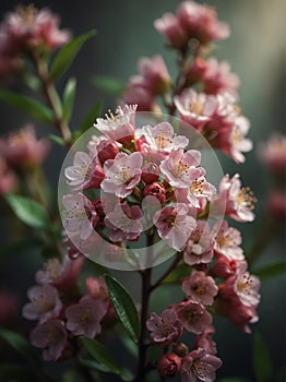 Sunrise morning dew realistic photography of a waxflower flowers ai generated