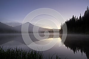 Sunrise Morning Fog at Trillium Lake photo