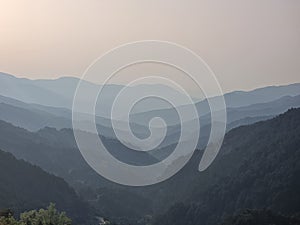 sunrise morning mountains back to back in spring morning in metsovo greece