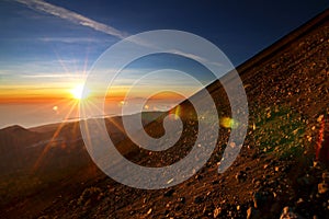 Sunrise at Mount Rinjani along the summit