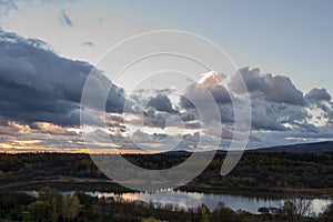 Sunrise on a mountain lake.