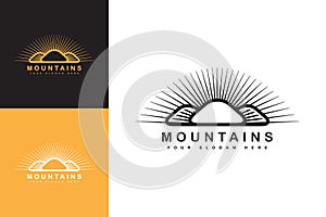 sunrise mountain logo with orange color, for your adventure store business vector graphic