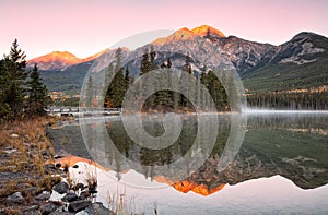 Sunrise Mountain reflection on the lake