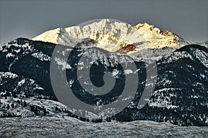 Sunrise on mountain top in Gardiner Montana