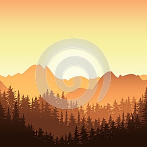 Sunrise in the mountain. Vector landscape illustration.