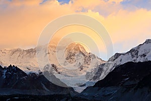 Sunrise in the mountains Cho Oyu, Himalayas, Nepal photo