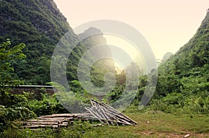 Sunrise through the mountains of Guilin, China