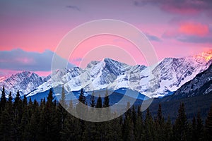 Sunrise in the mountains of Peter Lougheed Provincial park in Kananaskis, Alberta