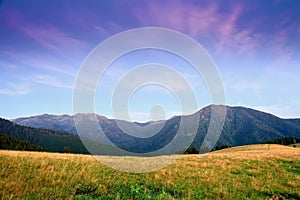 Sunrise in the mountains, summer Carpathian landscape