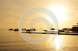 Sunrise at Naama Bay, Red Sea and motor yachts