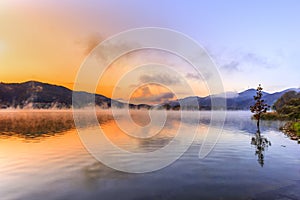 Sunrise at Nami island port in South Korea