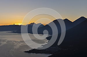 Sunrise from Narriz del Indio over Lago Atitlan, Guatemala photo