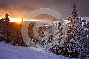 Sunrise near Praded mountain in Czech Republic