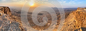 Sunrise in Negev Desert. View of the Makhtesh Ramon Crator at Mitzpe Ramon, Sothern Negev, Israel