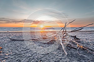 Sunrise at New Brighton Beach, Christchurch, New Zealand.