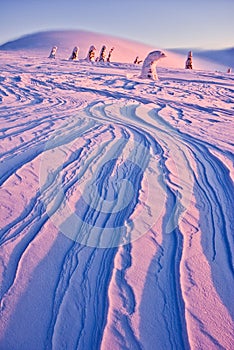 Sunrise in Nizke Tatry mountains in Sedlo pod Skalkou saddle