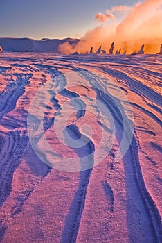 Sunrise in Nizke Tatry mountains in Sedlo pod Skalkou saddle