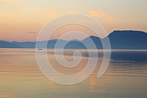 Before sunrise off the coast of the Meganisi island, Ionian sea, Greece