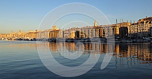 Sunrise on the old harbor of Marseille, France