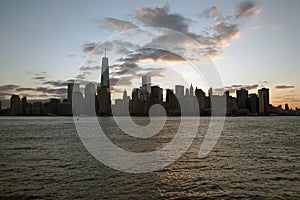 Sunrise on One World Trade Center (1WTC), Freedom Tower, New York City skyline, New York City, New York, USA
