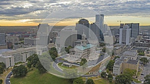 Sunrise Over Aerial View Nashville Downtown Capital Building in Tennessee