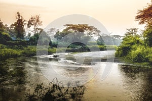 Sunrise over African River, Ishasha River, Uganda