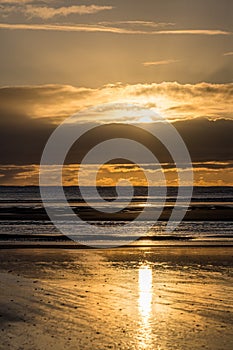 Sunrise over Alnmouth Beach, Northumberland, on the North East Coast of England.