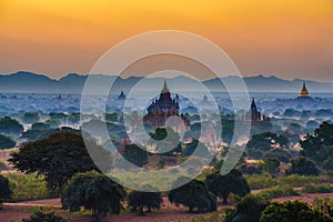 Sunrise over the ancient temples of Bagan in Myanmar