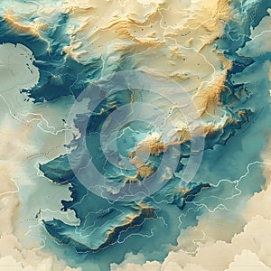Sunrise Over Asia: Digital Map Transformed into Abstract Banner Illustration photo