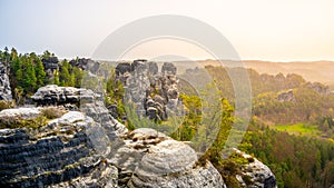 Sunrise Over Bastei Rocks in Saxon Switzerland