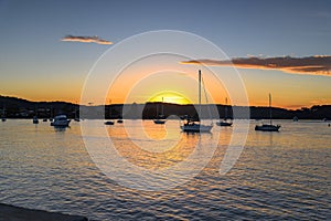 Sunrise over the Bay with Boats