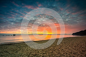 Sunrise over the beach at Baltic Sea in Babie Doly, Gdynia. Poland