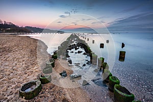 Sunrise over the beach at Baltic Sea in Babie Doly, Gdynia. Poland