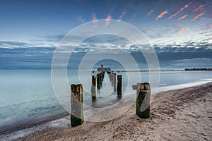 Sunrise over the beach at Baltic Sea in Babie Doly, Gdynia. Poland