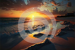 Sunrise over beach in cancun, landscape background