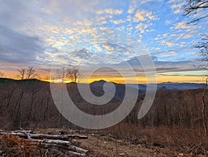 Sunrise over the blue ridge mountains in fall