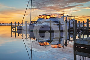 Sunrise over Boats in Manteo North Carolina Waterfront Marina