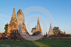 Sunrise over Buddhist temple Wat Chaiwatthanaram in Ayuthaya ancient capital of the Kingdom of Siam