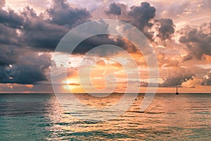 Sunrise over the Caribbean Sea, Ferry and Fishing Boats, Mexico