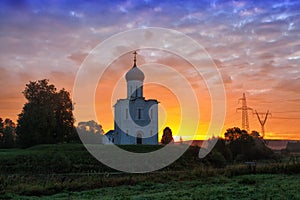 Sunrise over Church of the Intercession of the Holy Virgin on Nerl River